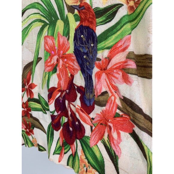 Tommy Bahama S Cotton Floral & Parrot Sequin Embellished Sweater Vacay RT10534 - Picture 2 of 9